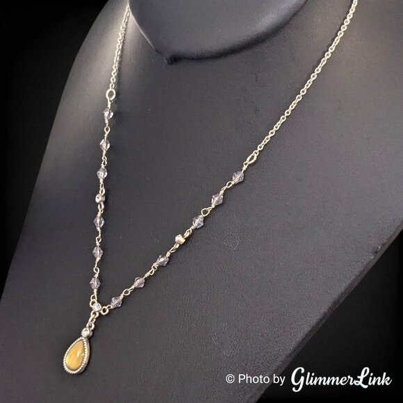 1928 Co Opalescent Green Yellow Teardrop Y-Drop Silver Tone Pendant Necklace - Picture 3 of 11